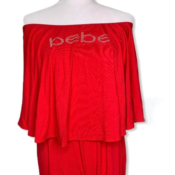 Bebe Embellished Logo Strapless Wide Leg Women's Jumpsuits True Red Size L - Picture 8 of 11